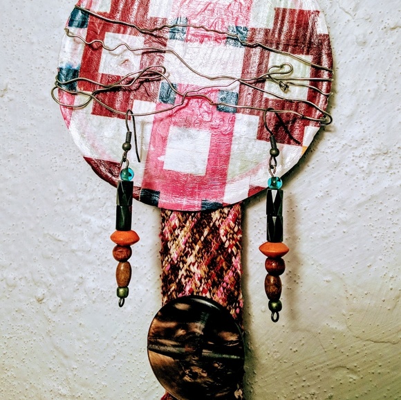 Moving SALE-Onyx Geo Wooden Beaded Drop Earrings - Picture 3 of 4